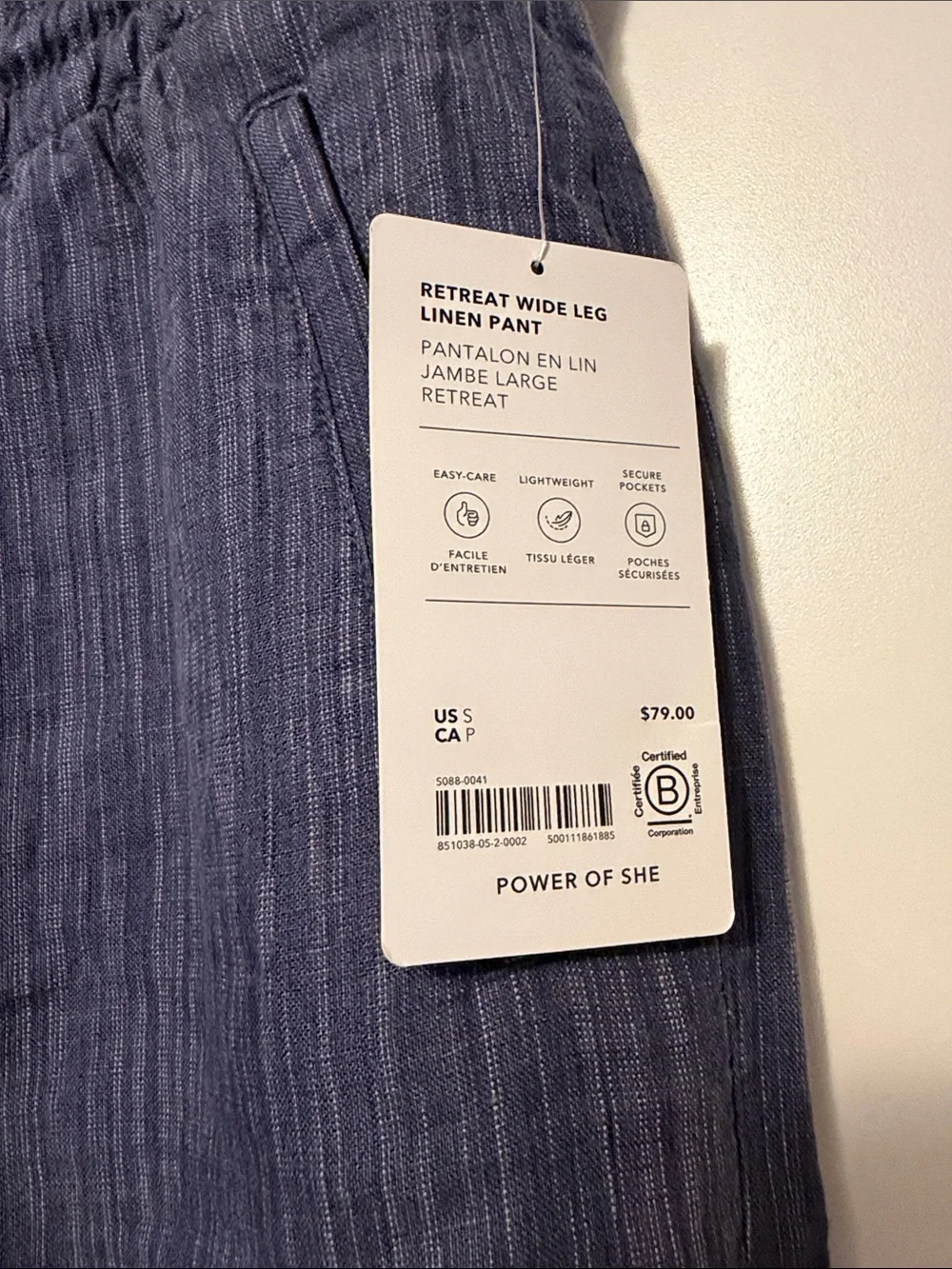 Athleta Navy Blue Drawstring Linen-Blend Joggers